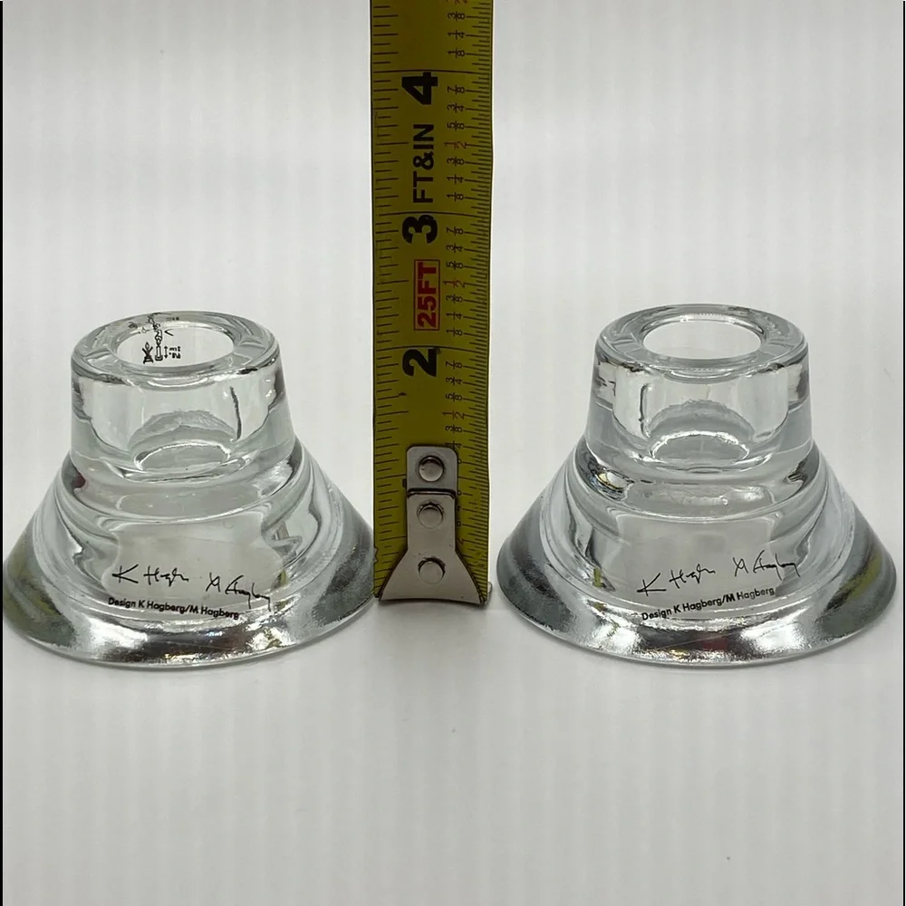 IKEA K & M Hagberg Clear Glass Candlestick Holders (2) Signed